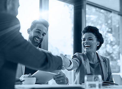 corporate development handshake blue tint